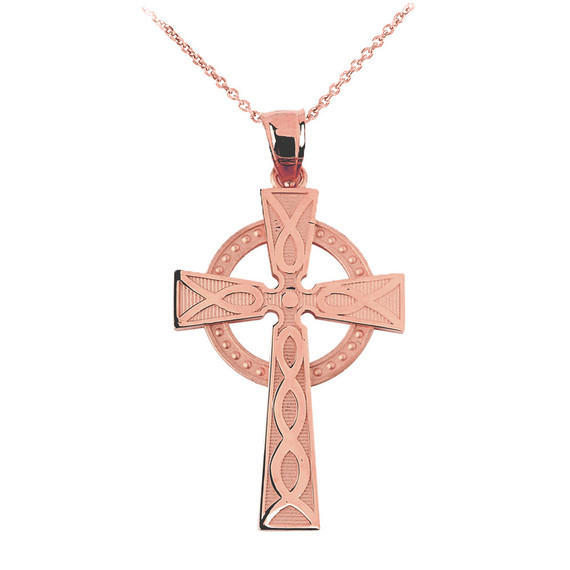 Gold Celtic Cross Charm Pendant Necklace(Available In Yellow/Rose/White Gold)