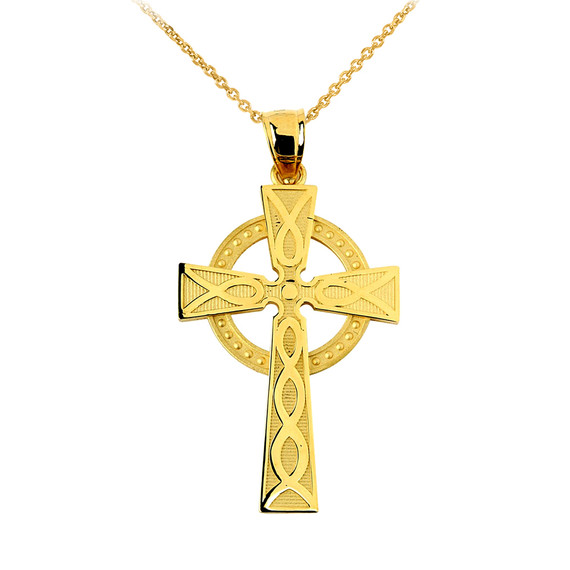 Yellow Gold Celtic Cross Charm Pendant Necklace