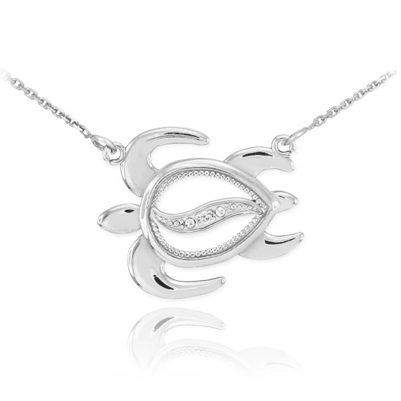 14k White Gold Diamond Sea Turtle Necklace