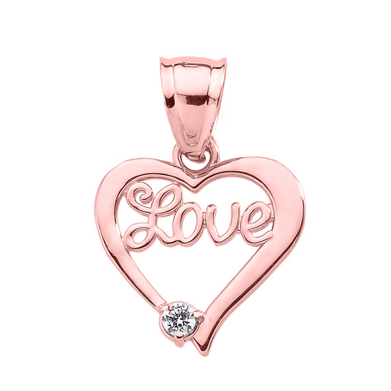 Rose Gold "Love" Script Diamond Heart Pendant