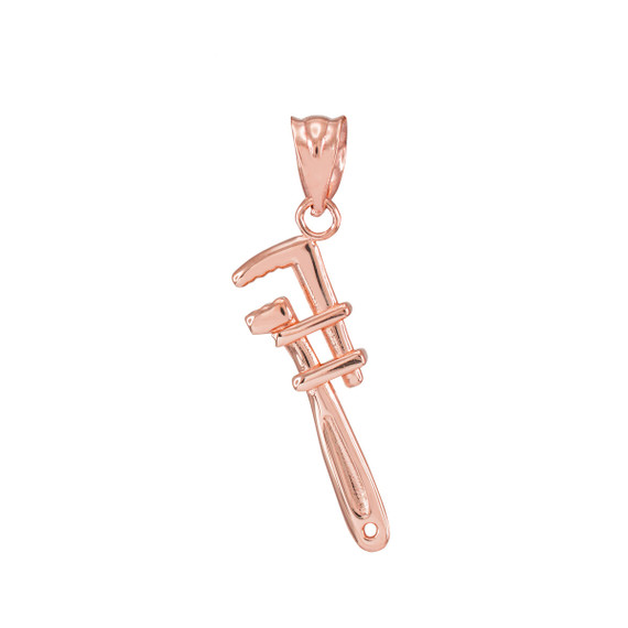 Solid Gold Polished  Monkey Wrench Pendant Necklace(Available in Yellow/Rose/White Gold)