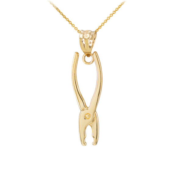 Polished Gold Pliers Pendant Necklace