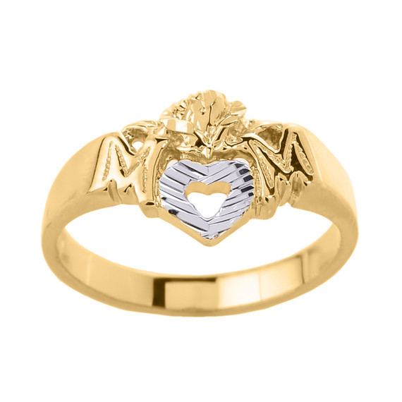 Gold "MOM" with Open Heart Mother's Ring