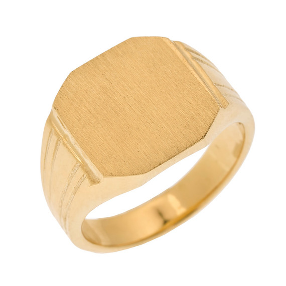 Gold Octagon Cut Engravable Men's Signet Ring(Available Yellow And White Gold)