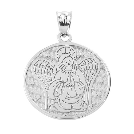 Two Sided Sterling Silver Guardian Angel Charm Pendant Necklace