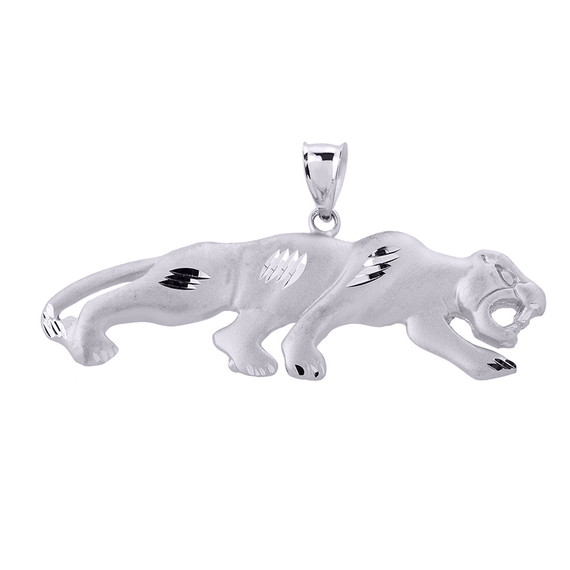 Sterling Silver Diamond Cut Matte Finish Lion Charm Pendant