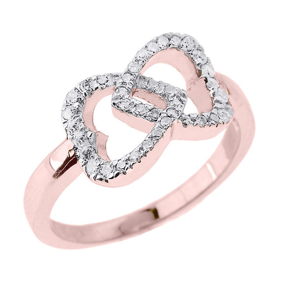 Gold CZ Infinity Double Heart Promise Ring