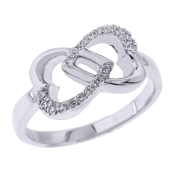 White Gold Infinity Double Heart CZ Promise Ring