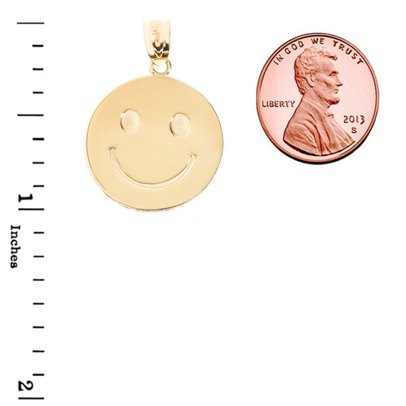 Yellow Gold Smiley Face Disc Pendant Necklace