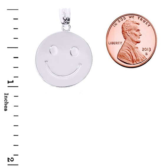 White Gold Smiley Face Disc Pendant Necklace