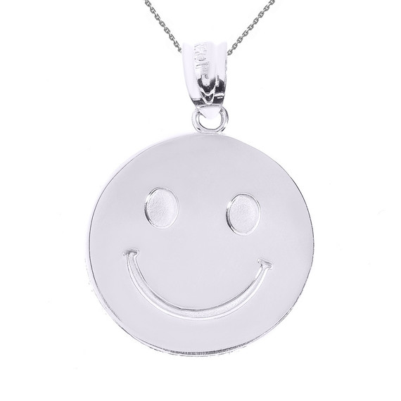 White Gold Smiley Face Disc Pendant Necklace