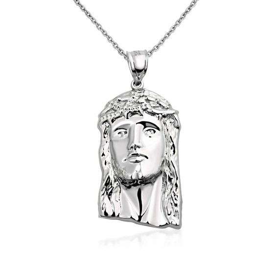 Polished Sterling Silver Jesus Face Pendant