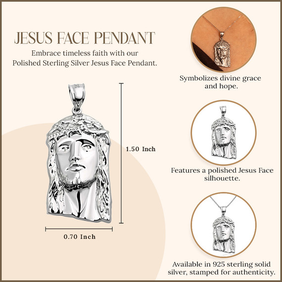 Polished Sterling Silver Jesus Face Pendant