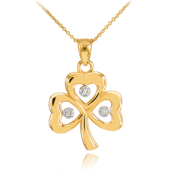 Gold 3-Leaf Diamond Clover Pendant Necklace