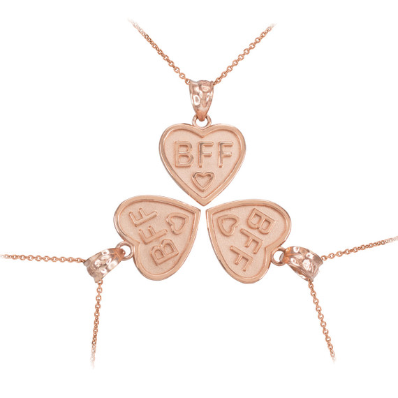 3pc Rose Gold 'BFF' Heart Pendant Necklace Set