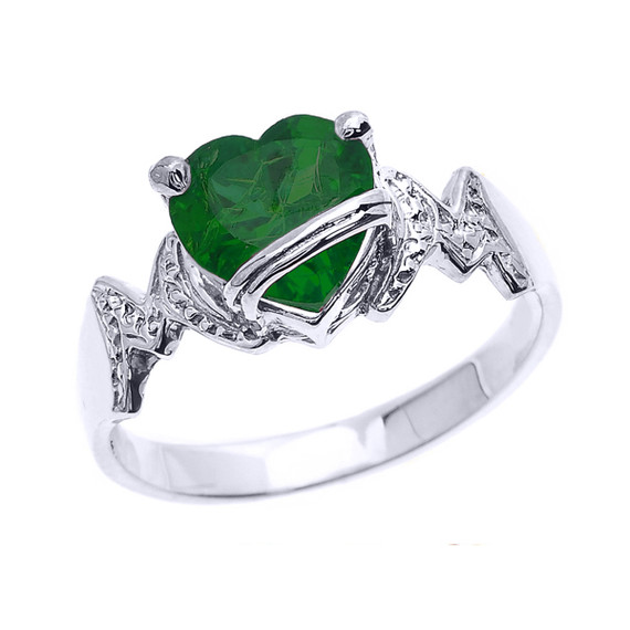 White Gold Mom Heart Birthstone Mother's Ring