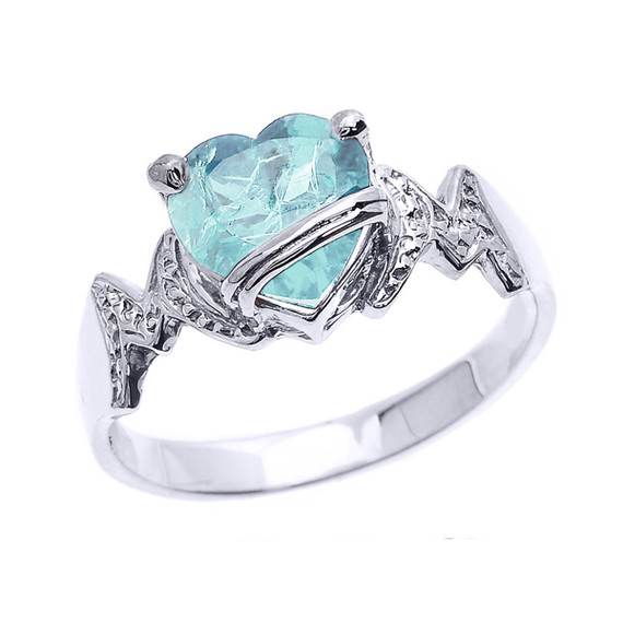 White Gold Mom Heart Birthstone Mother's Ring