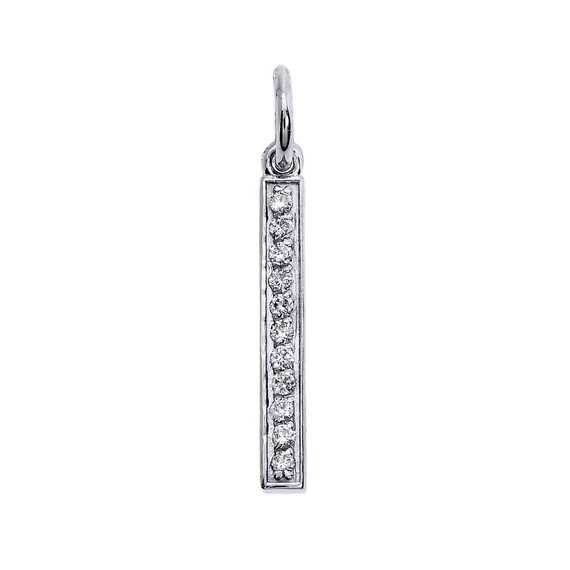 14k White Gold Diamonds Studded Vertical Bar Pendant Necklace