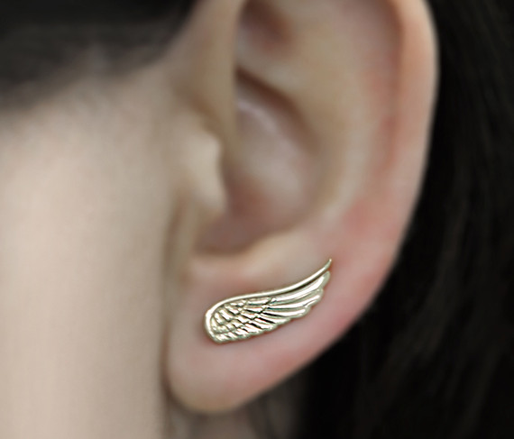 14k Yellow Gold Angel Wings Ear Cuffs