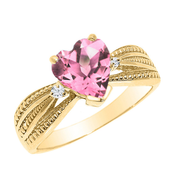 Beautiful Gold Genuine Stone and Diamond Proposal Ring (Available in Yellow/Rose/White Gold)