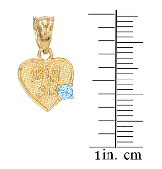 Gold 'Big Sis' CZ Birthstone Heart Charm Necklace