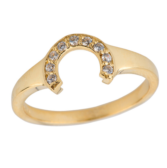 Ladies Gold Diamonds Studded Lucky Horseshoe Ring