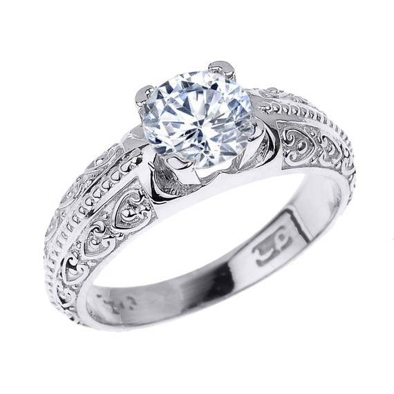 Sterling Silver Art Deco CZ Solitaire Engagement Ring