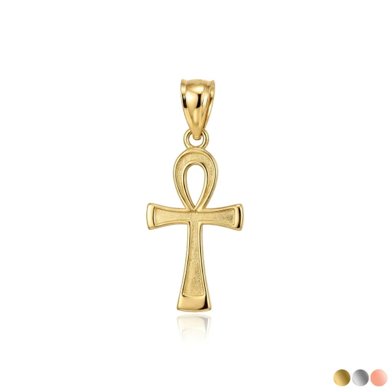 Gold Egyptian Ankh Cross Charm Pendant Necklace(Available in Yellow/Rose/White Gold)