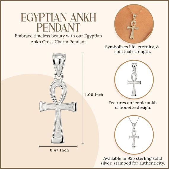 925 Sterling Silver Egyptian Ankh Cross Charm Pendant Necklace