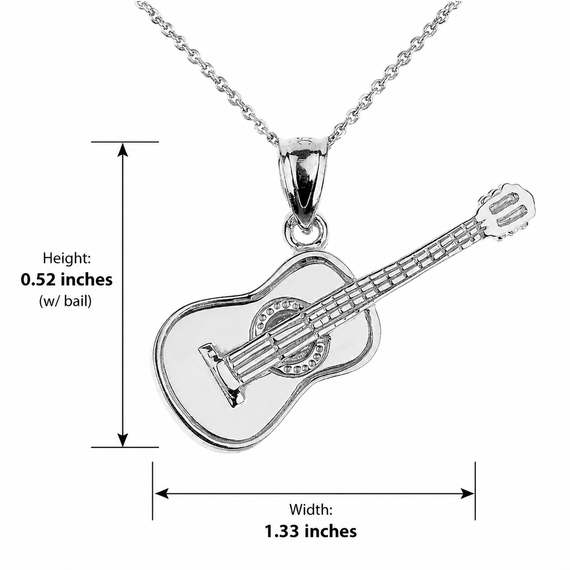 Sterling Silver Acoustic Guitar Pendant Necklace