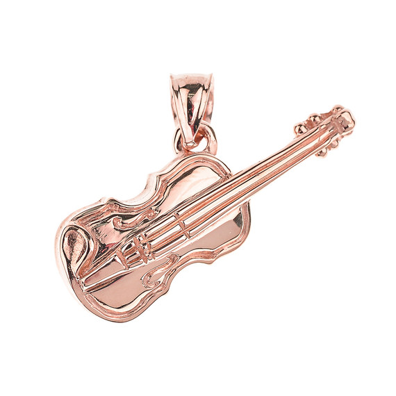 Rose Gold 3D Violin Music Charm Pendant Necklace
