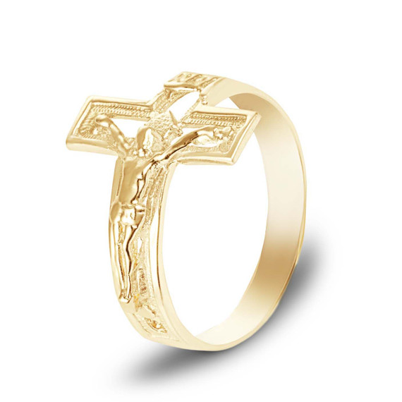 Gold Open Crucifix Cross Ring