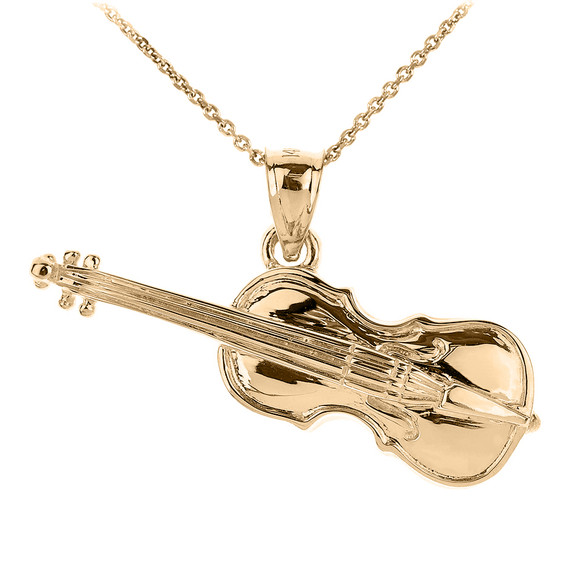 音楽の魂を奏でる『エレキチェロ・ネックレス』 Solid Gold Cello Music Charm Pendant Necklace | Gold 3D Cello Necklace