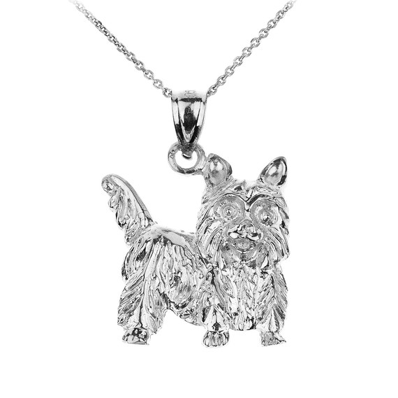 Sterling Silver Yorkie Dog Charm Pendant Necklace