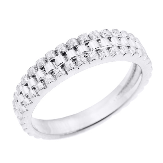 White Gold Watchband Design Unisex Wedding Band