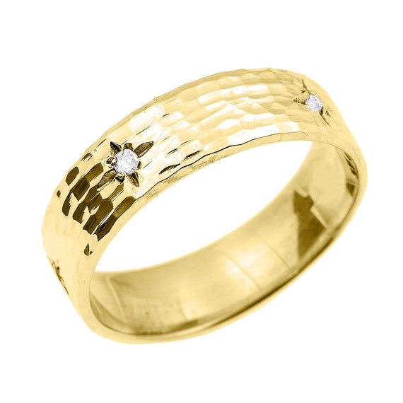 Yellow Gold Hammered Diamond Band 7.2 MM