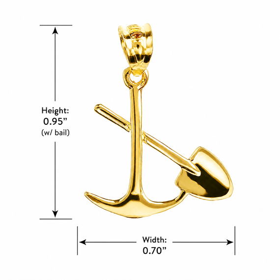Polished Gold Pick and Shovel Pendant Necklace (Available in Yellow Gold/Rose Gold/White Gold)