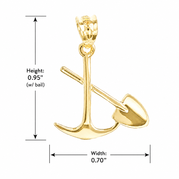 Polished Gold Pick and Shovel Pendant Necklace (Available in Yellow Gold/Rose Gold/White Gold)