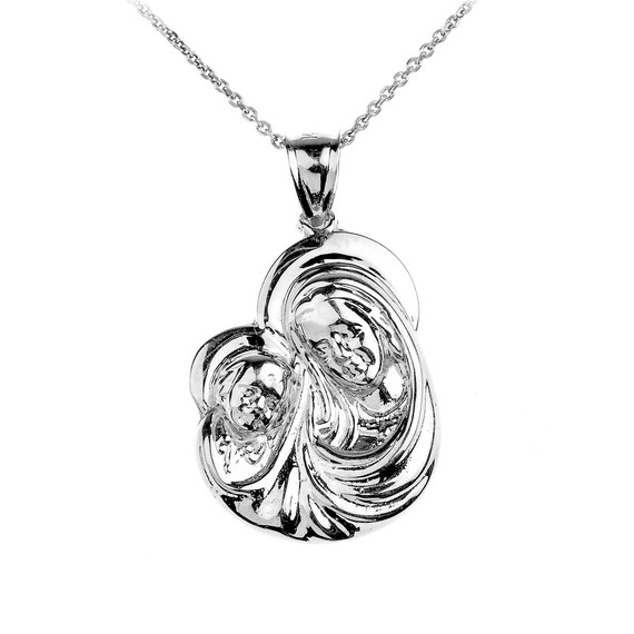 Silver Madonna and Child Mother's Embrace Pendant Necklace
