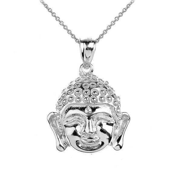 White Gold Buddha Head Pendant Necklace