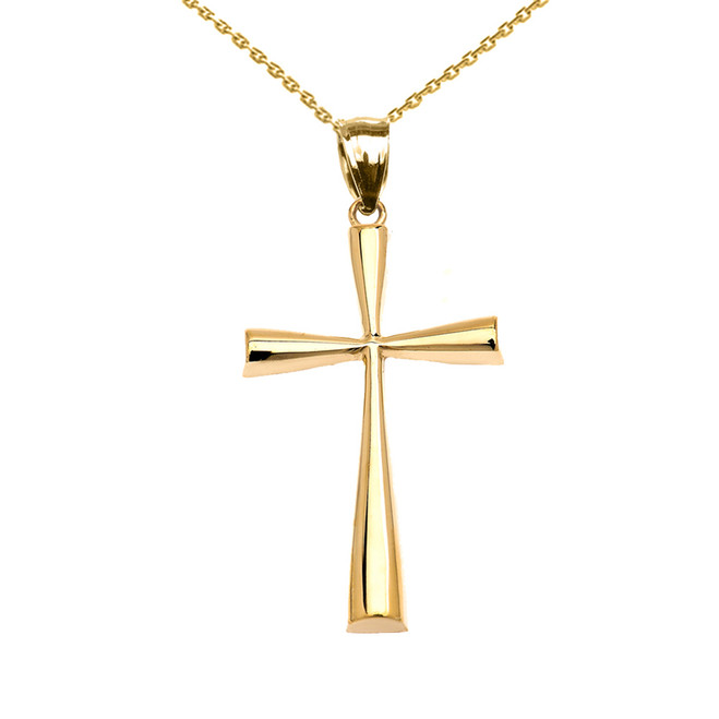 Solid Yellow Gold Cross Pendant Necklace (Small)