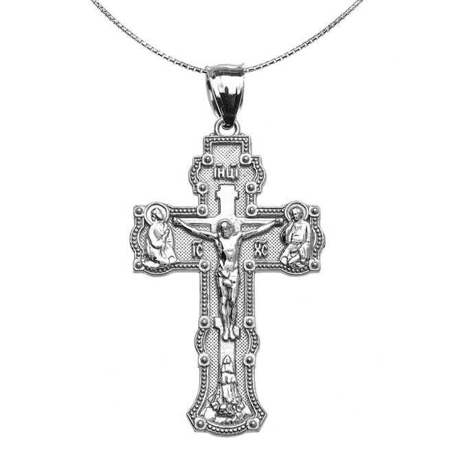 Saint Sergius of Radonezh Religious Orthodox Necklace. Orthodox Silver 925 Cross-Calvary Crucifixion Pendant Jesus Christ Saint Spyridon