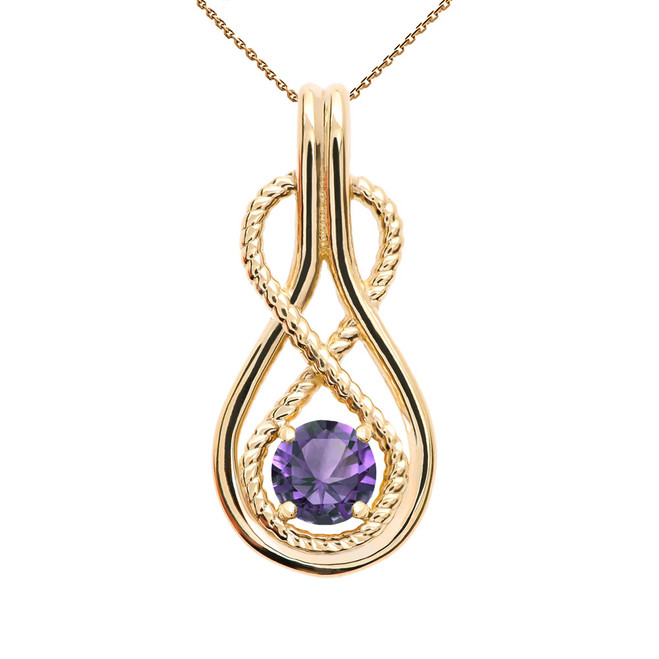 Infinity Rope September Birthstone Sapphire Yellow Gold Pendant Necklace