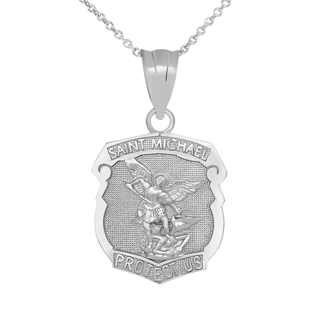 white gold st michael shield pendant