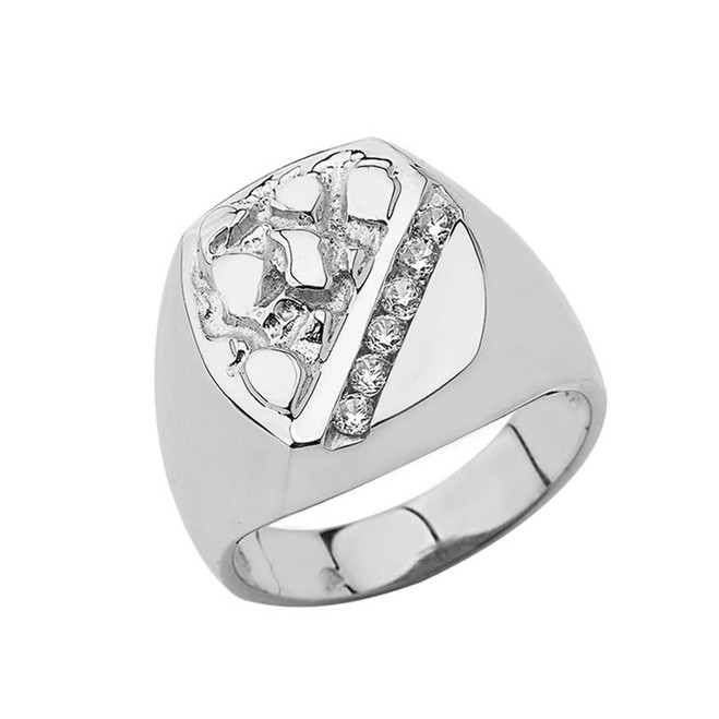 Men's Diamond Nugget Ring In Sterling Silver