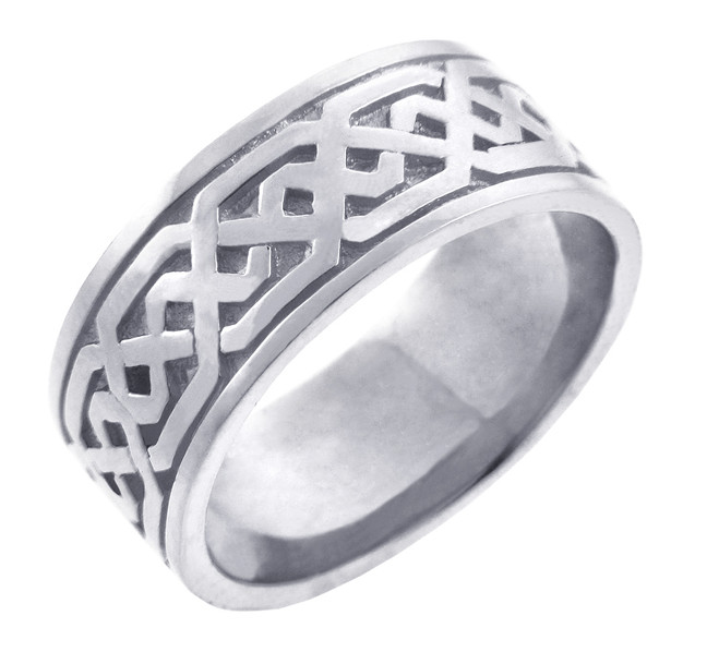 Men's Celtic Band- Silver Celtic Ring Mens with Emerald