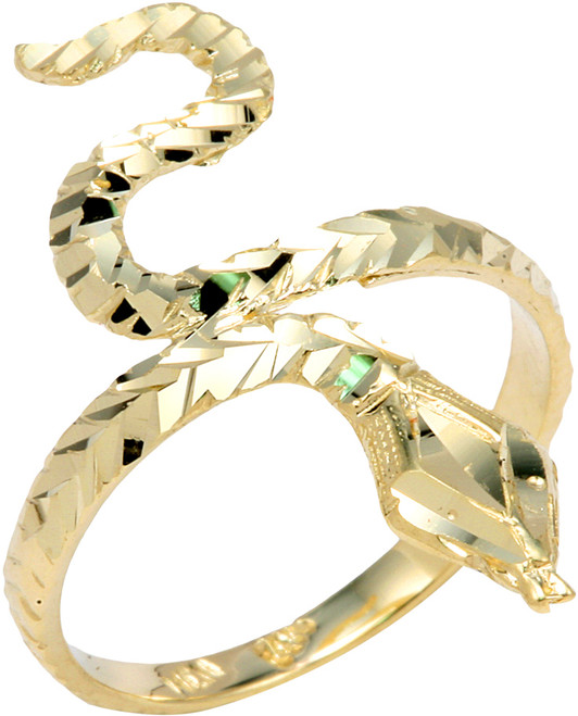 Yellow Gold Diamond Cut Snake Ring