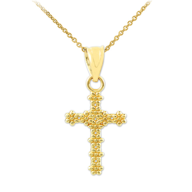 14K Gold Adoring Cross Charm Pendant