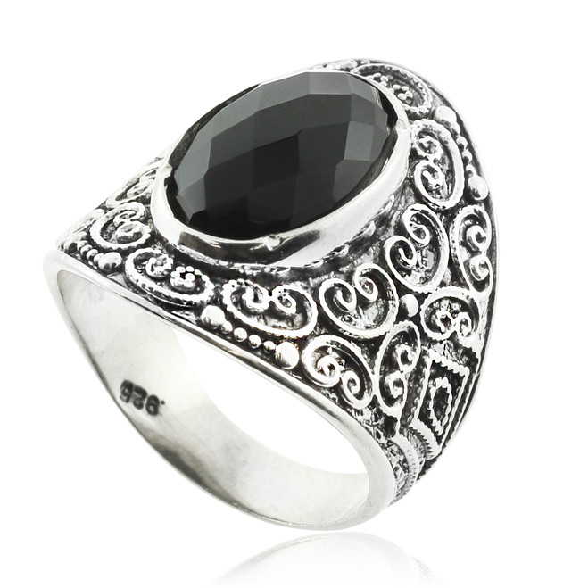 Sterling Silver Ladies Black Onyx Ring