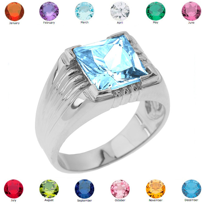 Sterling Silver Aquamarine Gemstone Men S Ring